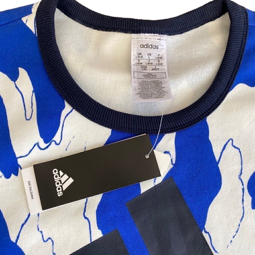 Adidas x Zoe Saldana All Over Abstract Graphic Print Crew Neck Large NWT - Picture 6 of 7